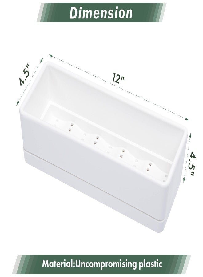 D'vine Dev 12 Inch Window Box Planter, Rectangle Plastic Herb Planter with Drainage Holes and Saucer, Indoor Succulent Cactus Vegetable Pot for Windowsill, Garden Balcony, White, Set of 1, 76-X-A-1 - Image 3